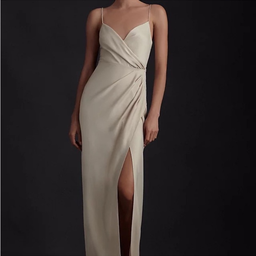 Stunning Champaign Long Satin Dress 🌟